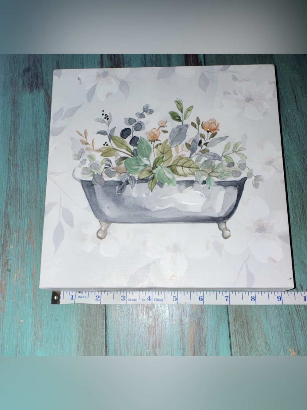 Kirklands Floral Bathtub Canvas Wall Art - Green, Gray, Cream, Pink